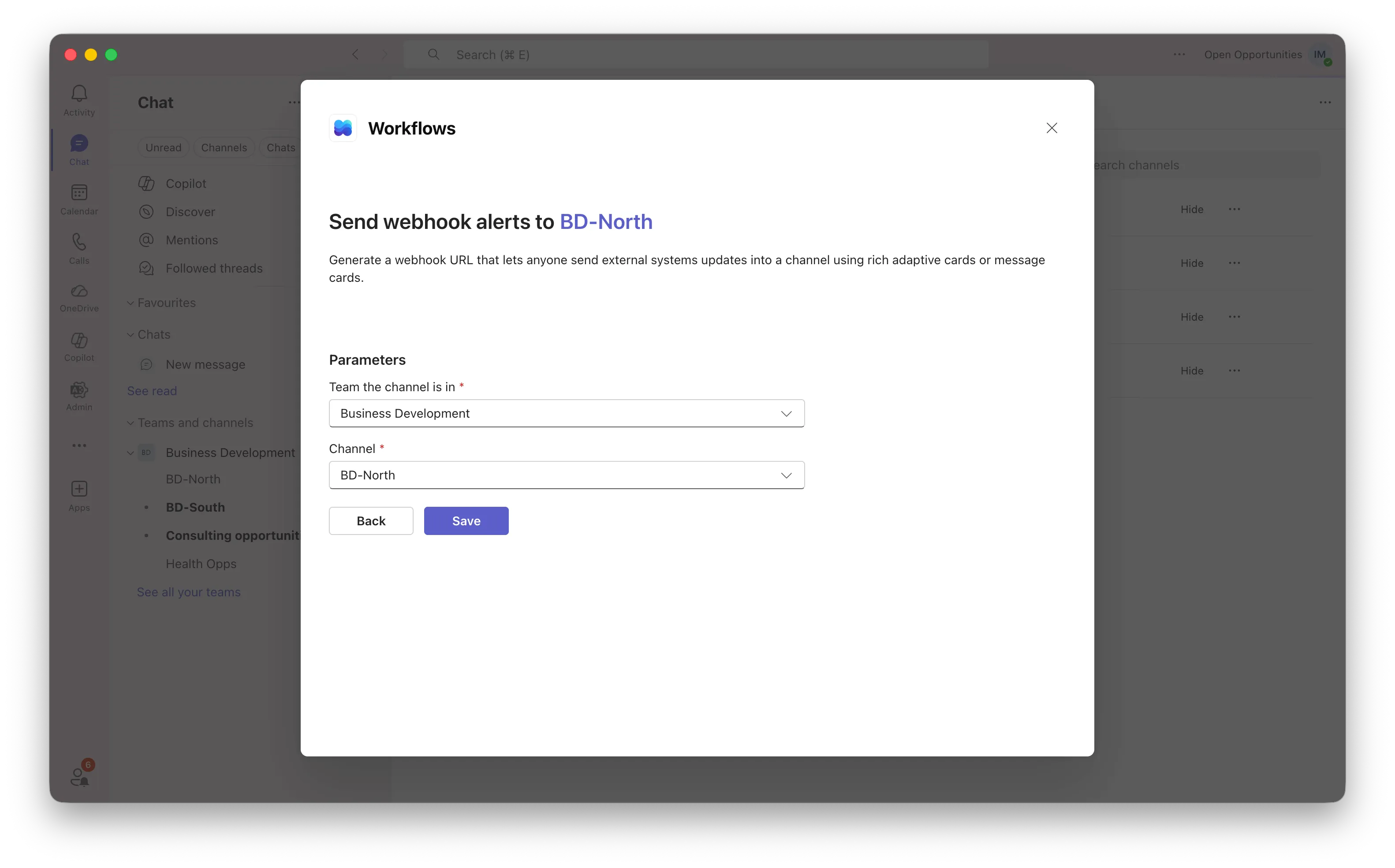 MS Teams - Add channel to workflow