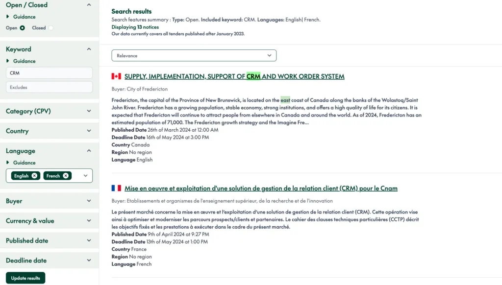 Language French English Results