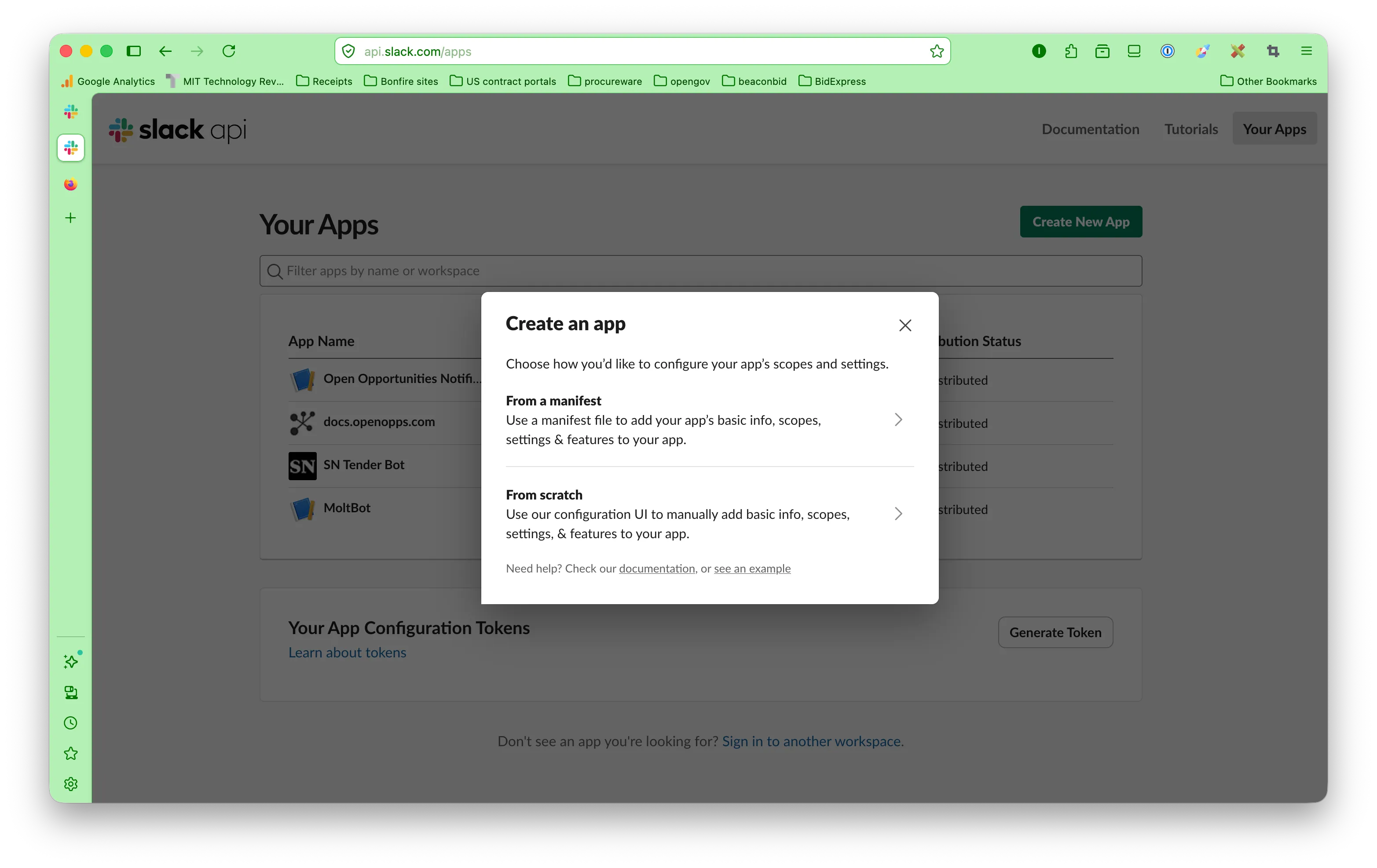 Slack - create an app