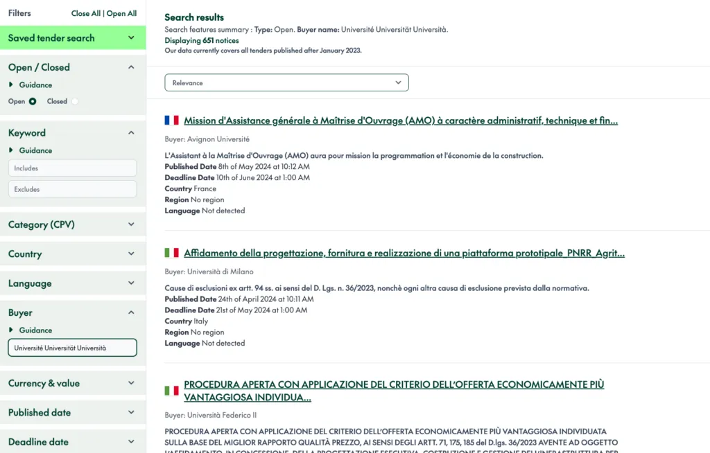 Buyer Results University Variations Search