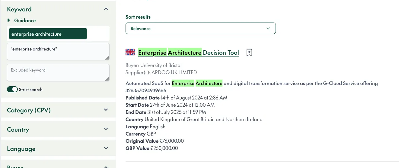 Strict Search Toggle Enterprise Architecture Keyword