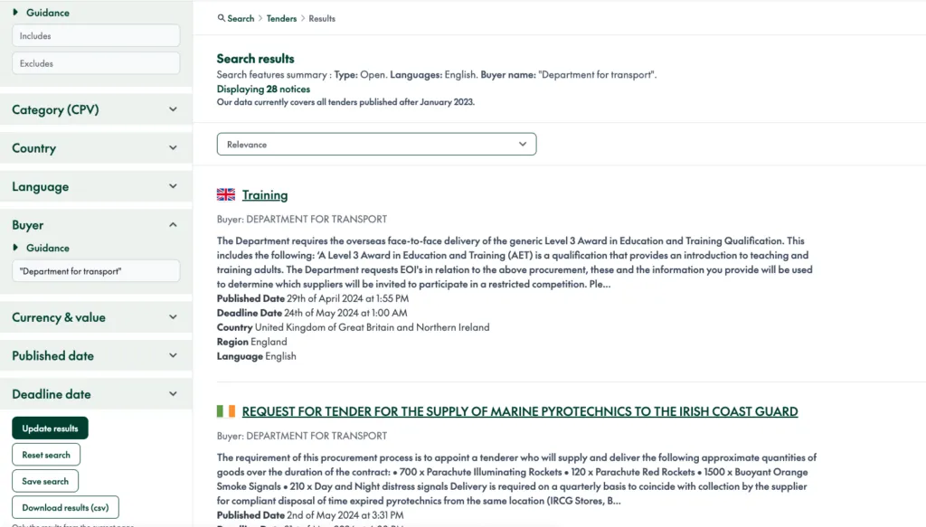 Buyer Results Department for Transport