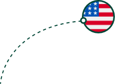 Stars and stripes flag in a dark green circle with a dotted line curving downwards from the circle. Decoration to indicate the contents of the Open Opportunities database.